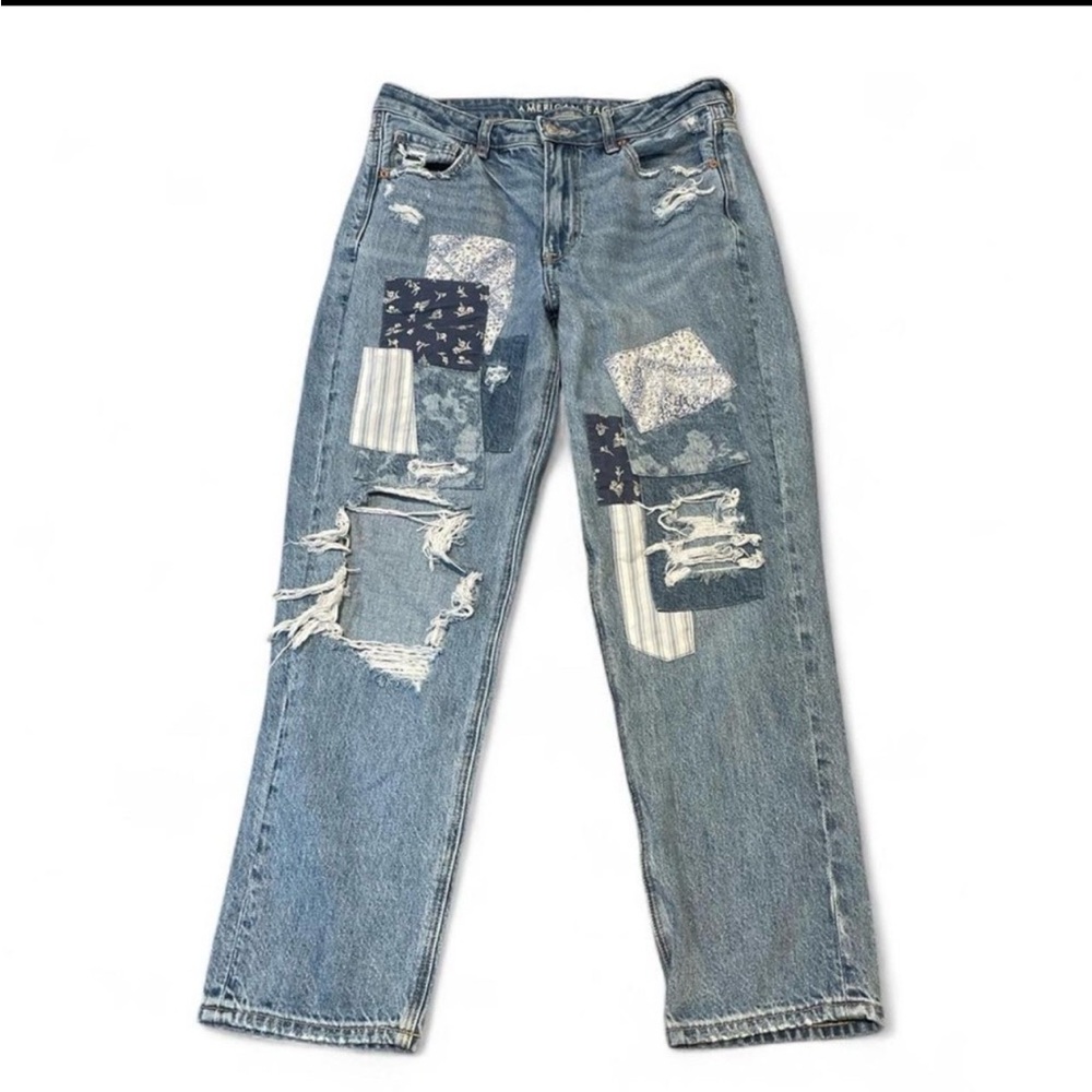 American Eagle Mom Straight Patchwork Jeans Size … - image 2
